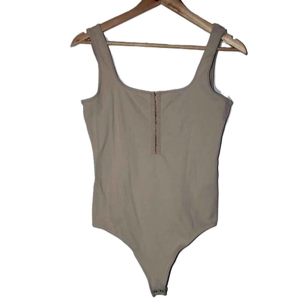 Womens Abercrombie & Fitch Soft AF Tan Nude Nylon Corset Bodysuit Top Size Large